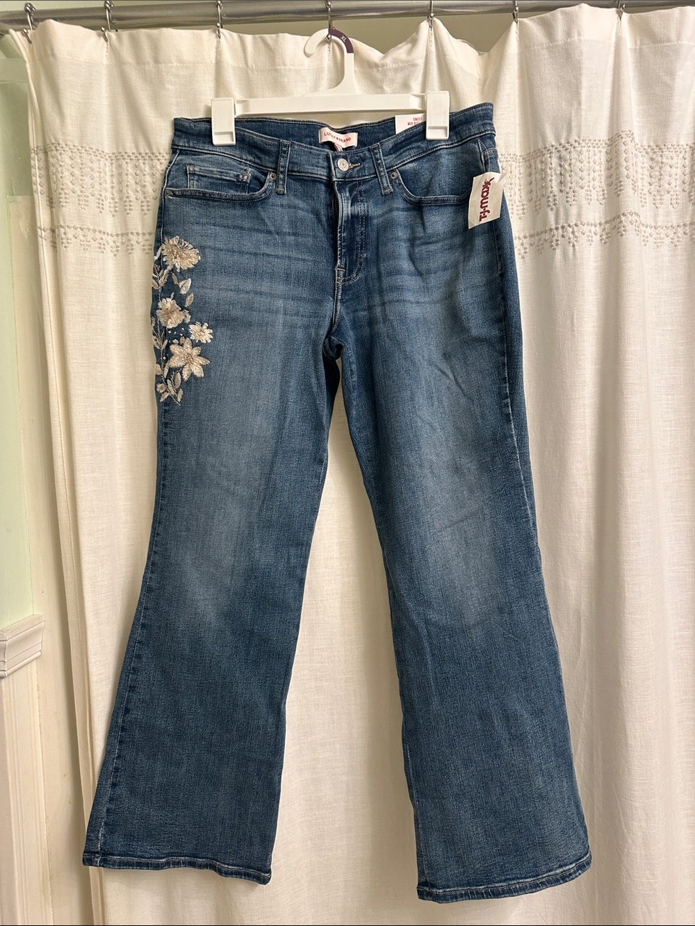 Lucky Brand Blue Denim Flare Jeans with Floral Embroidery